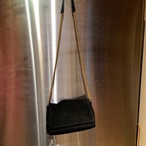 Mango Black Suede Shoulder Bag with Gold Chain